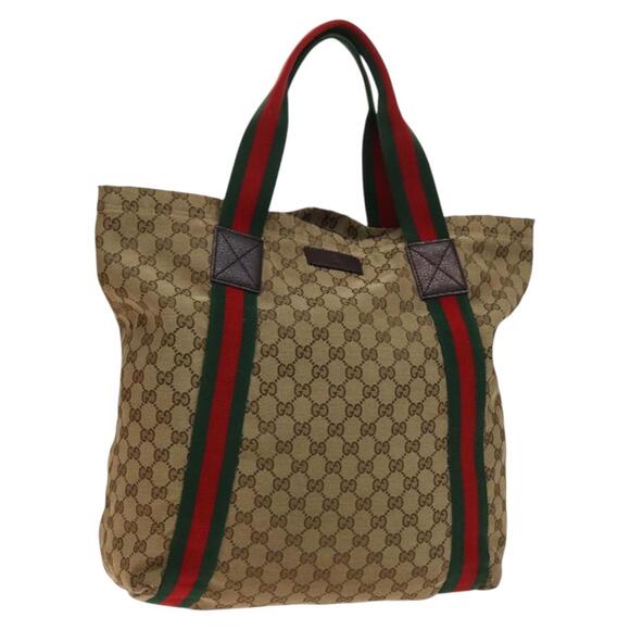 GUCCI GG Canvas Web Sherry Line Tote Bag Beige Gold - Picture 1 of 16